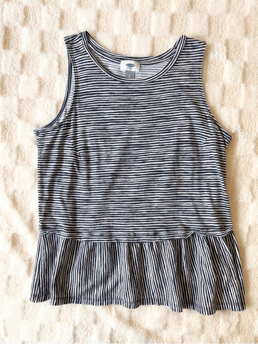 Old Navy Navy White Stripe Peplum Tank Top Sleeveless Small